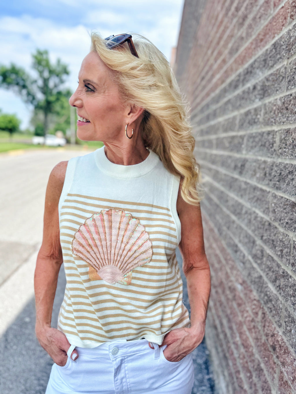 Queen of Sparkles Stripe Knit Tank with Beaded Shell
