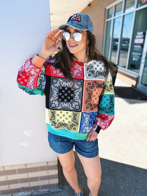 Queen of Sparkles Bandana Checkered & Beaded Women’s Sweatshirt