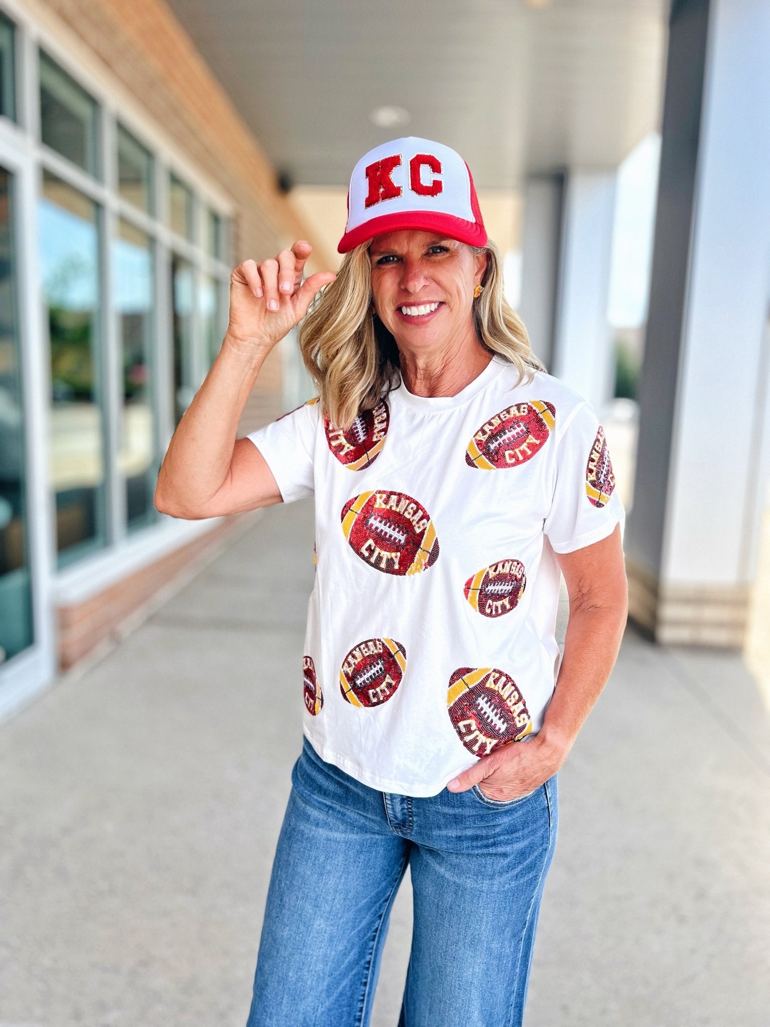 KC Trucker Hat with Varsity Block Patch Letter - Amelia's Boutique