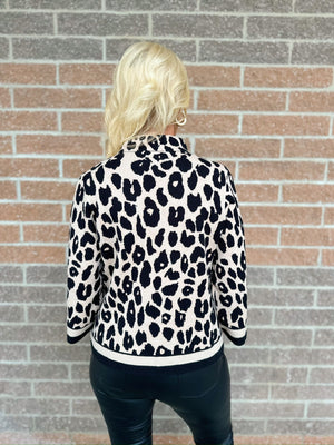Animal Print Mockneck 3/4 Sleeve Sweater
