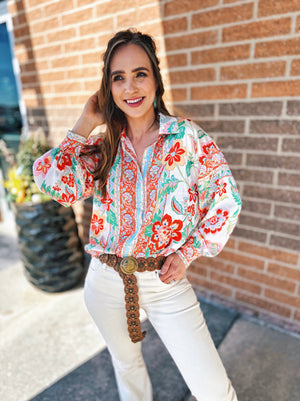Silky Printed Button Up Top