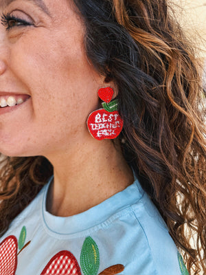 Queen of Sparkles Gingham Apple Women's Tee in Baby Blue