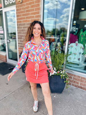 UPF Half Zip Top in Peach & Aqua