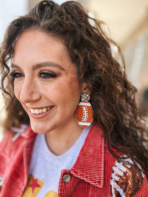 Embroidered Large Football Earrings