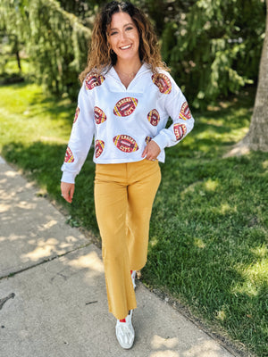 Scattered Kansas City Football Collared V Neck Sweatshirt - Queen of Sparkles x Amelia's Collab