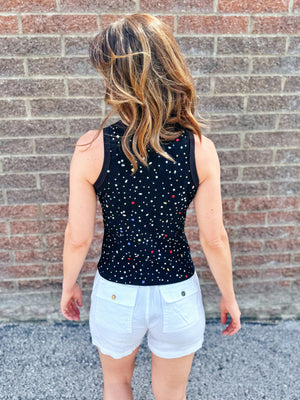 Queen of Sparkles Summer Jeweled Tank in Black