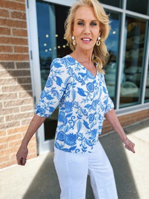 Porcelain Print in Blue and White Women’s Top