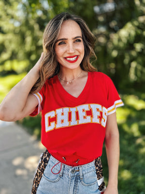 Custom Chiefs Varsity Letter V Neck Tee