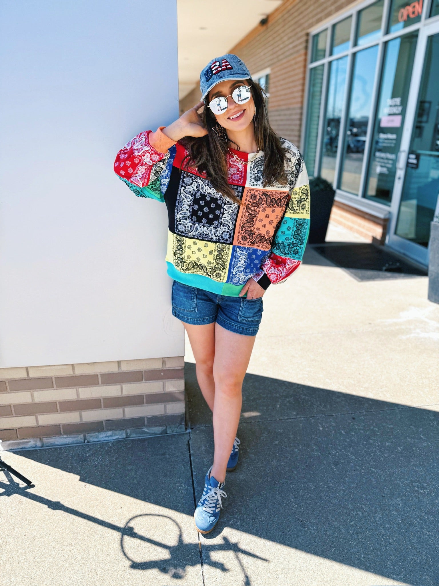 Queen of Sparkles Bandana Checkered & Beaded Women’s Sweatshirt