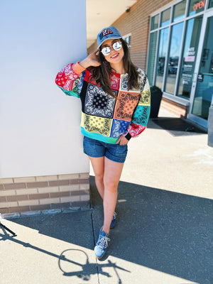 Queen of Sparkles Bandana Checkered & Beaded Women’s Sweatshirt