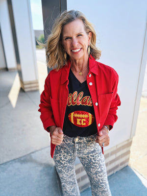 Red Cropped Denim Jacket