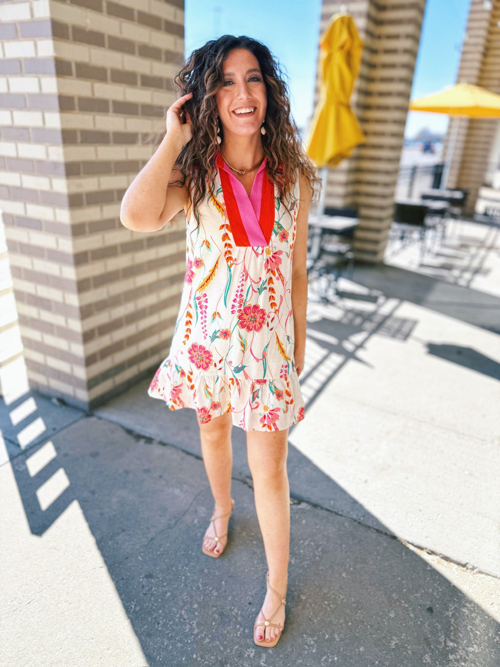 Women’s Floral Dress w/Colorblock Collar