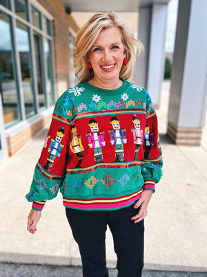 Queen of Sparkles Vintage Nutcracker & Needlepoint Snowflake Sweatshirt