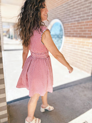 Women’s Gingham Zip Front Dress w/Elastic Waist