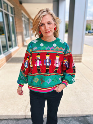Queen of Sparkles Vintage Nutcracker & Needlepoint Snowflake Sweatshirt