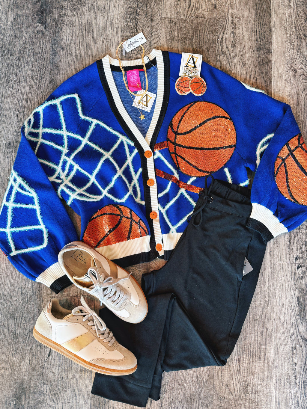 Queen of Sparkles Basketball Cardigan in Blue