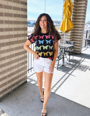 Queen of Sparkles Butterfly Women's Tee in Black