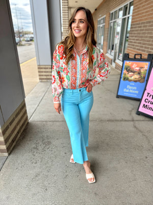 Silky Printed Button Up Top