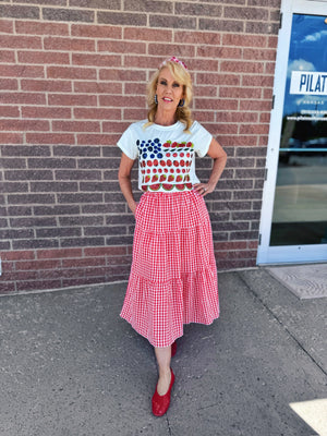 Women’s Red Gingham Elastic Waist Skirt