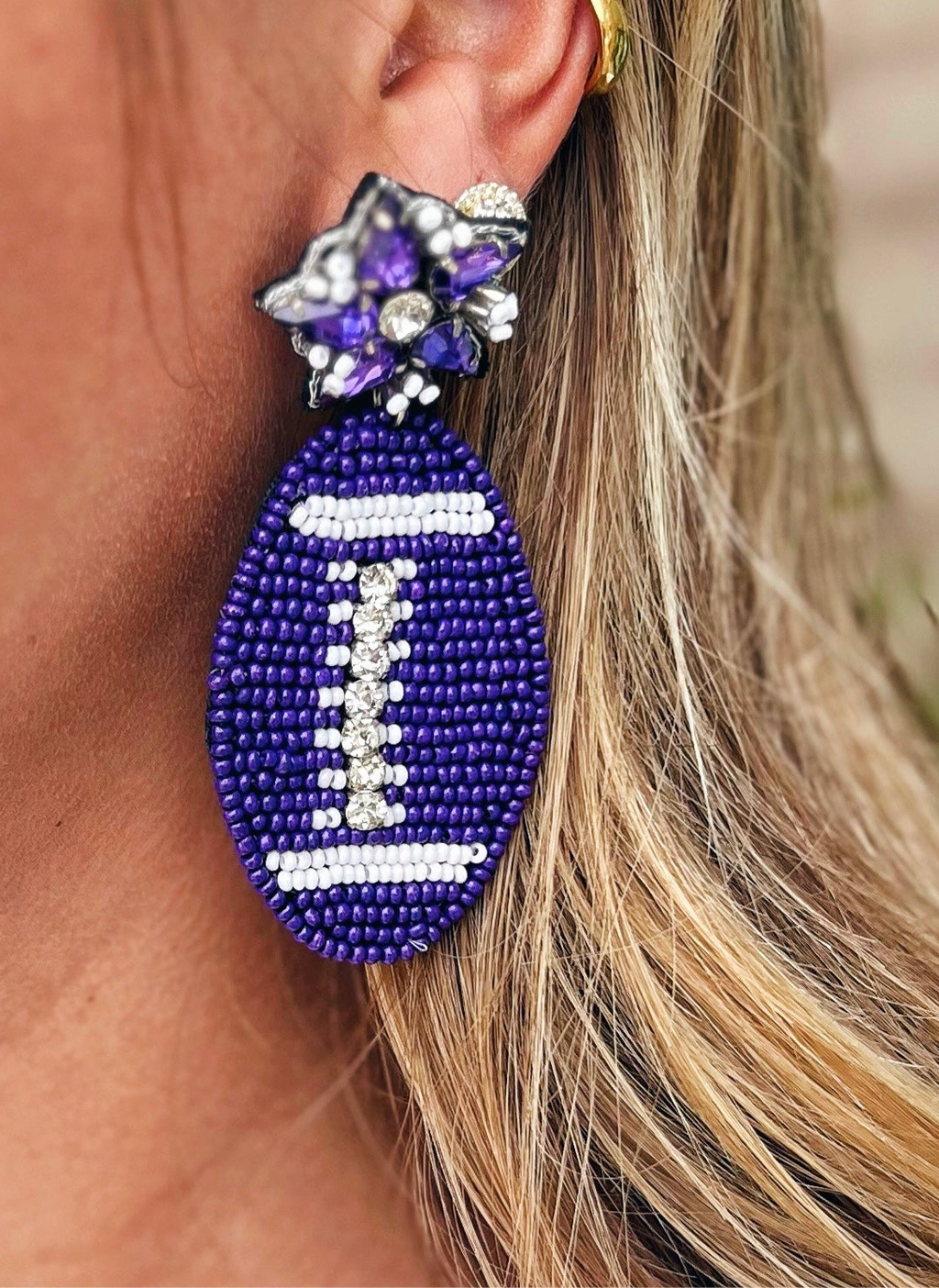 Purple Football Earrings