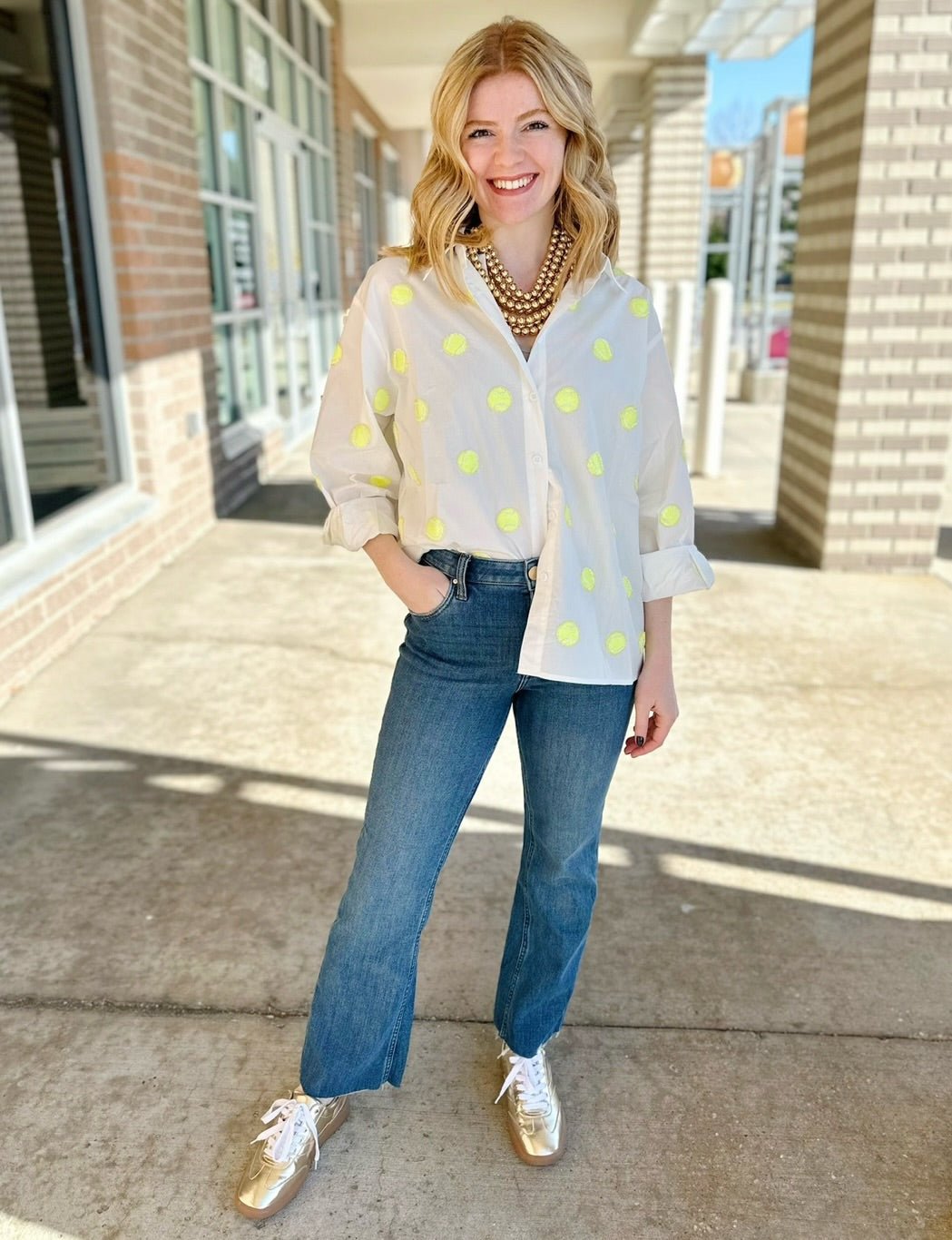 Queen of Sparkles Tennis Button Up Blouse - Amelia's Boutique