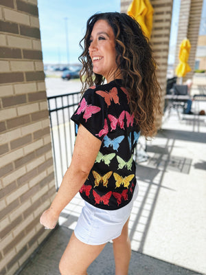 Queen of Sparkles Butterfly Women's Tee in Black