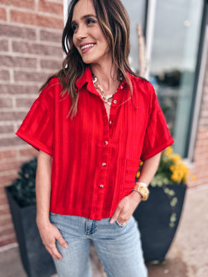 Women’s Red Button Front Blouse