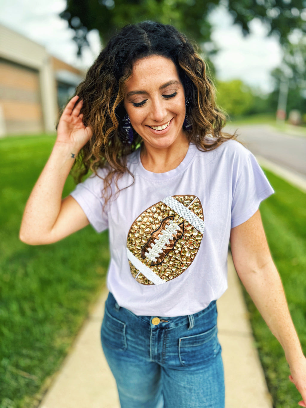 Queen of Sparkles Gem Football Tee in Lavendar