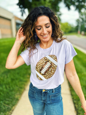 Queen of Sparkles Gem Football Tee in Lavendar