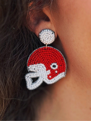 Beaded Helmet Earrings in Red