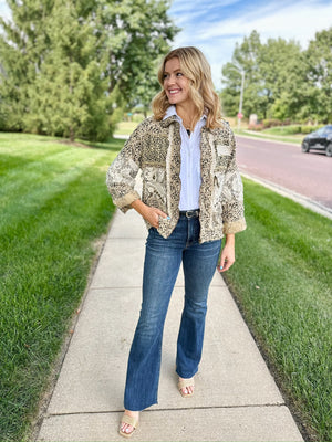Mixed Media Cheetah Zip Jacket