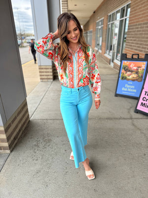 Silky Printed Button Up Top
