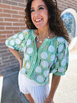 Queen of Sparkles Gingham Golf Top