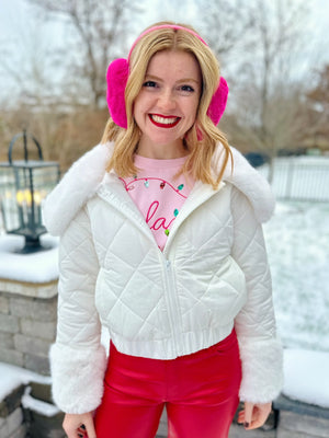 Faux Fur Collar Coat in Winter White