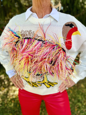 Queen of Sparkles Thanksgiving Turkey Feathers Sweater- last piece