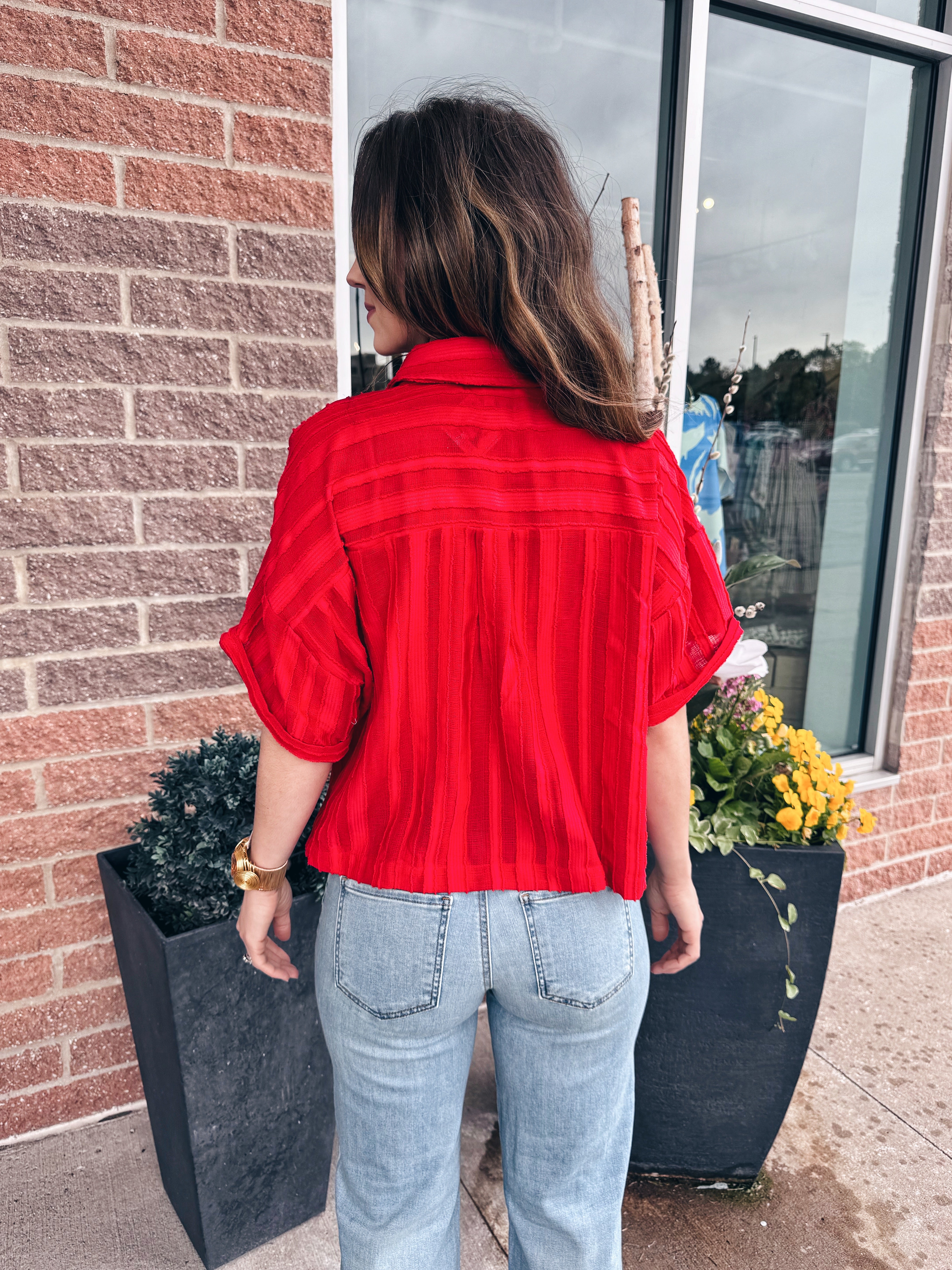 Women’s Red Button Front Blouse