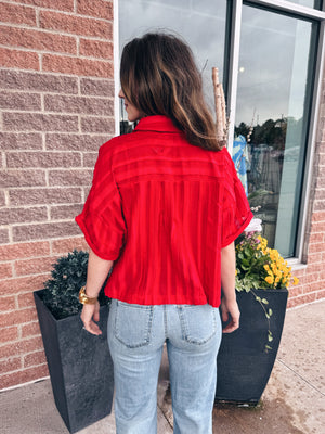 Women’s Red Button Front Blouse