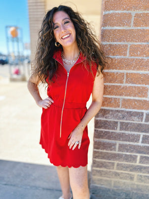 Women’s Zip Front Dress w/Scallop Hem