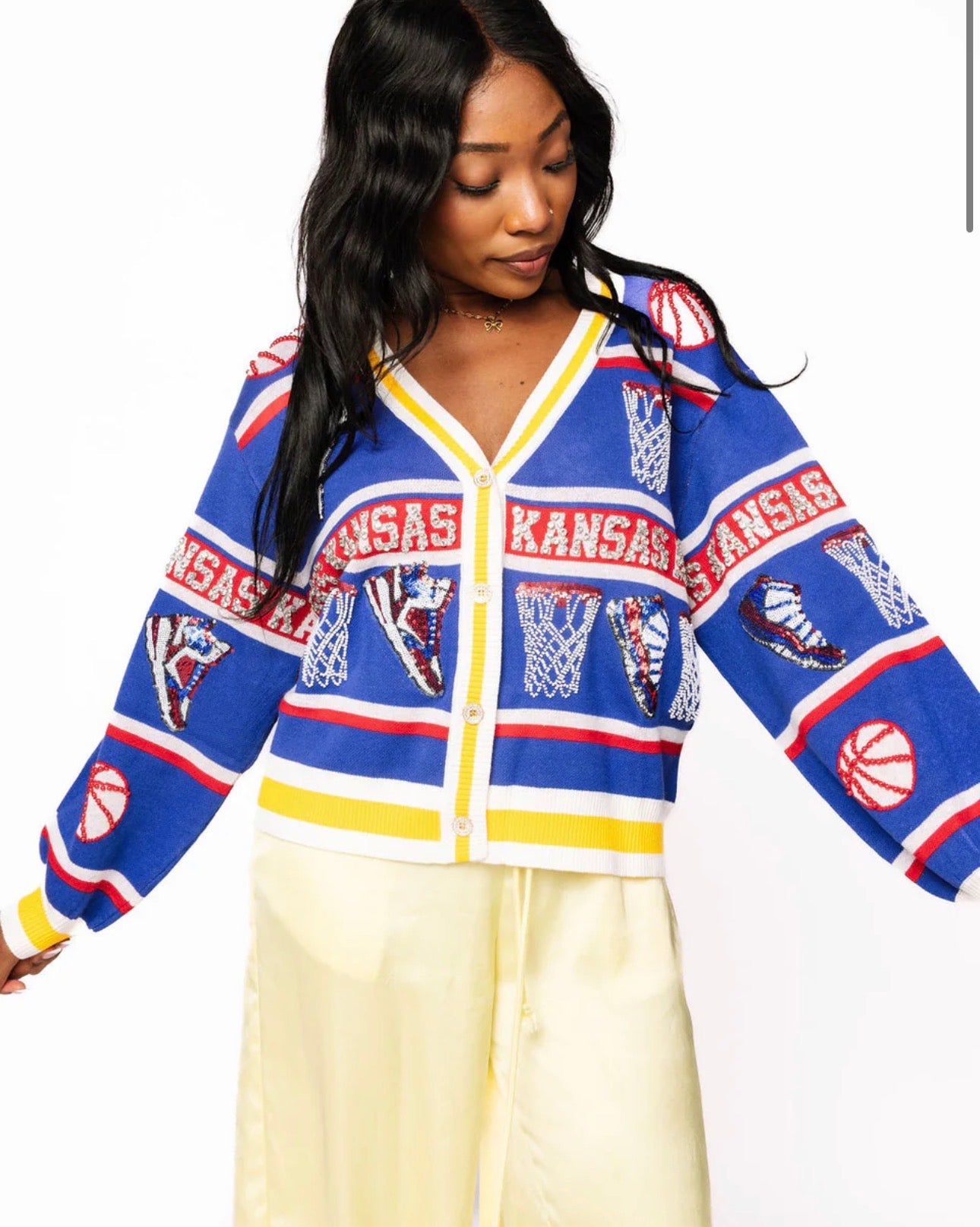 Queen of Sparkles KU Licensed Basketball Cardigan in Blue