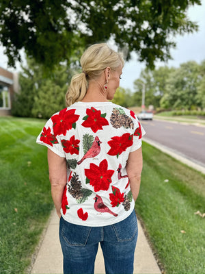 Queen of Sparkles Poinsettia and Pine Cone Tee