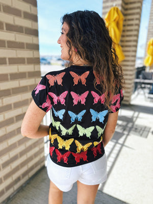 Queen of Sparkles Butterfly Women's Tee in Black