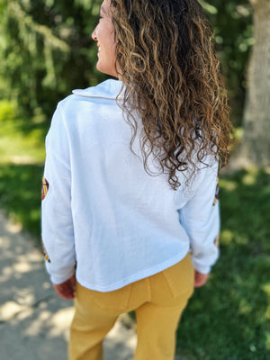 Scattered Kansas City Football Collared V Neck Sweatshirt - Queen of Sparkles x Amelia's Collab