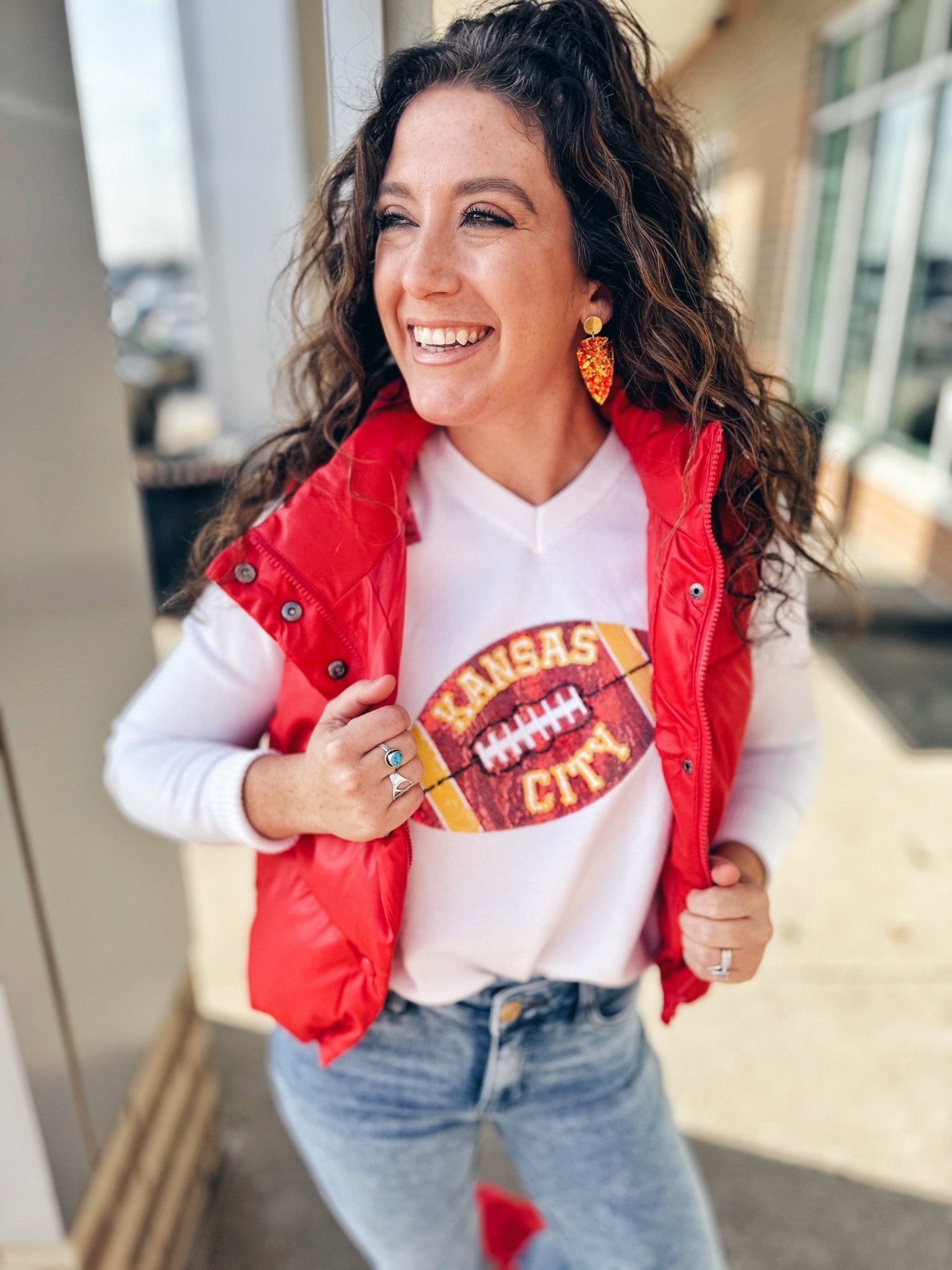 Kansas City Football V Neck Sweater - Queen of Sparkles x Amelia's Collab - Amelia's Boutique