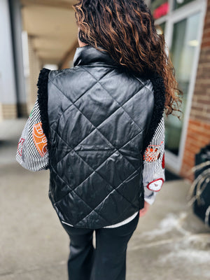 Women’s Faux Shearling/Leather Vest in Black