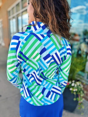UPF Half Zip Top in Blue & Green