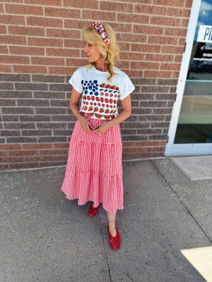 Women’s Red Gingham Elastic Waist Skirt