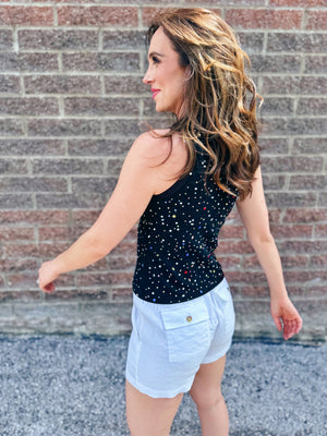 Queen of Sparkles Summer Jeweled Tank in Black