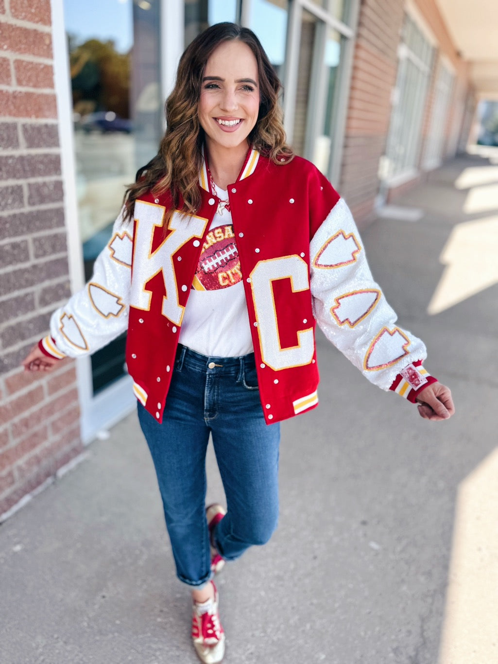 Queen of Sparkles x Amelia's Boutique Kansas City Varsity Bomber Jacket
