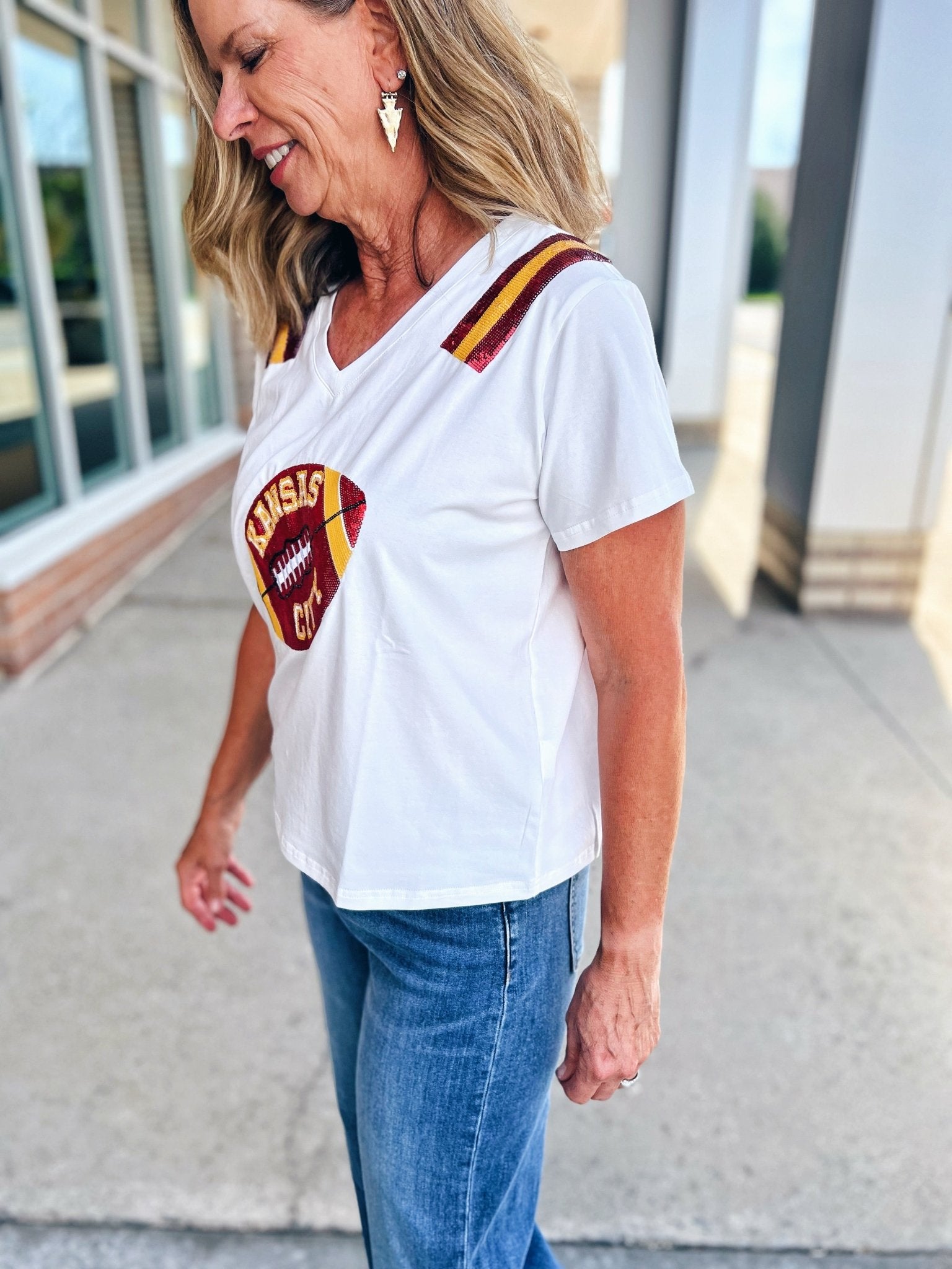 V Neck Football Jersey Tee - Queen of Sparkles x Amelia's Collab - Amelia's Boutique