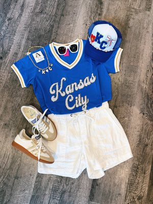 Queen of Sparkles Custom Kansas City Script Tee in Blue